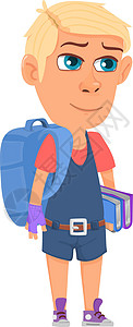 背着包男孩金发男孩去上学了 带着背包和书本的孩子设计图片