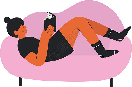 沙发上看书女孩躺在沙发上 读书安慰设计图片