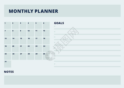 每月规划计划页面 日历和项目组织者模板高清图片