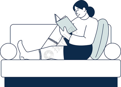 闺蜜床上娱乐坐在沙发上看书的女人 休息时间设计图片