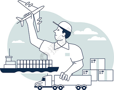 斯里兰卡海上火车货物运输概念 海运 装有货运飞机和卡车的海上运输设计图片