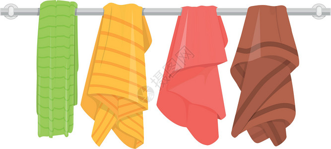 折叠衣架挂在衣架上的毛巾 彩色卡通浴袍插画