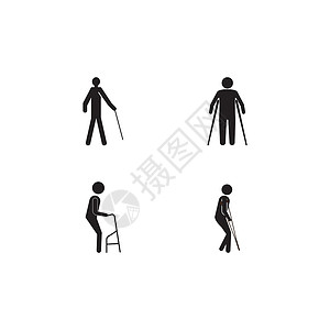 人走路图标禁用图标图标助行器女性病人治疗收藏医院骨科身体拐杖帮助插画