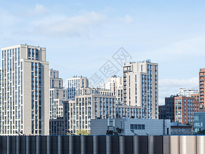 莫斯科新住宅区 现代公寓建筑结构 蓝色蓝天的横向横幅 俄罗斯 注 Uservic邻里财产水平房地产天空不动产建筑学住宅区背景图片