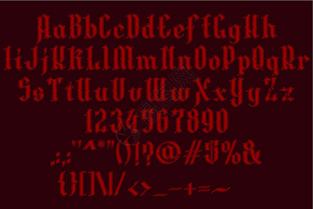红字母素材手工艺的哥特式红字母字体设计图片