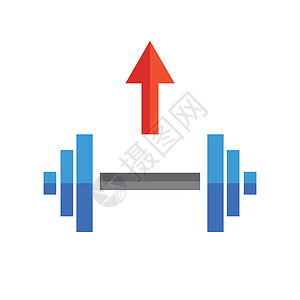 军事图标哑铃图标和上升的箭头 增强肌肉强度 向量插画