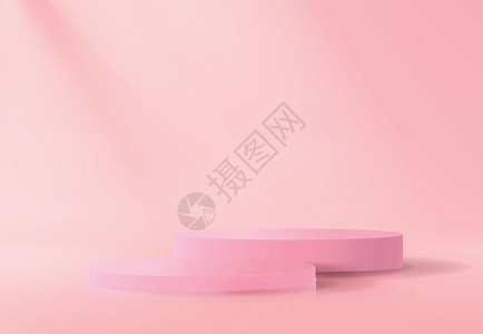 3月来了3月3日背景摘要 其中含有一套粉红色的空讲台 风格微小 一组现实的首饰展示了供销售的化妆品产品插画