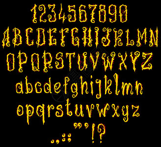 哥特字体手工艺的哥特黄色火情字母字体设计图片