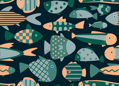 海族馆矢量无缝模式与扁鱼 用于印刷 网页 装饰的原始装饰彩色插图插画