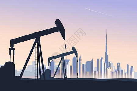 迪拜人工岛印有迪拜在背景上的抽象天线的油井泵设计图片