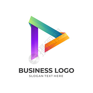 品牌logo样机以 3d 色彩多彩样式播放按钮标识概念设计图片
