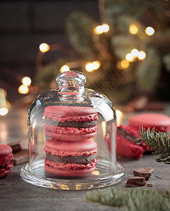 甜甜甜甜点  红圣诞节马卡松糖果饼干小吃蛋糕餐厅食物红色咖啡店背景图片