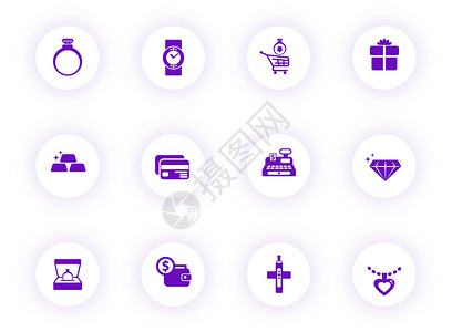 珠宝紫色颜色矢量图标上带有紫色阴影的光圆形按钮 为 web 移动应用程序 ui 设计和打印设置的珠宝图标应用财富信用卡网络手表钱背景图片