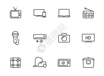 家电线矢量图标上白色孤立 用于 web 和 ui 设计 移动应用程序和印刷印刷术的家用电器轮廓图标集背景图片