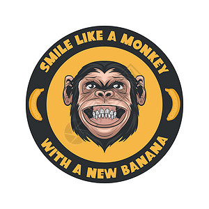 猴头蘑彩色画作 墙壁艺术 T恤衫印 海报 卡通漫画和诗歌的喜剧猴子头微笑t恤猕猴设计卡通片卡片插图心态野生动物印花插画