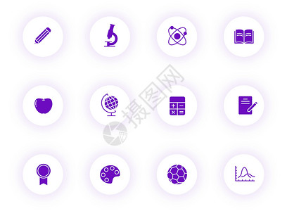 教育紫色颜色矢量图标上带有紫色阴影的光圆形按钮 为 web 移动应用程序 ui 设计和打印设置的教育图标界面铅笔学生学习图标集应背景图片