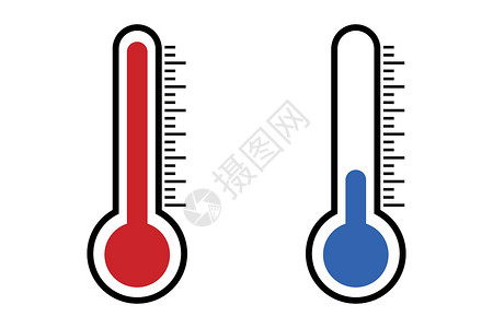 高温图标高温温度计和低温温度计图标集 矢量插画