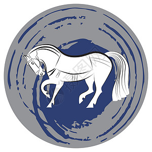 熏猪蹄手画着一匹优雅的马的轮廓插画