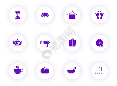 桑拿紫色颜色矢量图标上带有紫色阴影的浅色圆形按钮 为 web 移动应用程序 ui 设计和打印设置的桑拿图标香气水池用户卫生标识应背景图片