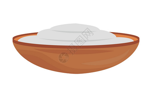 面粉制品Clay碗 配有米饭半平面彩色矢量元素插画