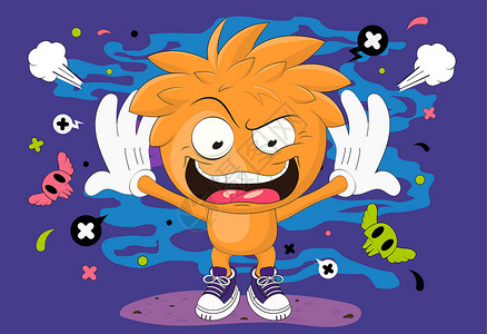帮卡通牙齿洗澡卡通愤怒的男孩 一个兴奋的小男孩 有趣的男孩角色的插图设计图片
