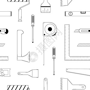 滚筒刷子无缝模式 有一套修理家用的工具 面条风格 细纹 矢量插画