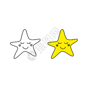 Doodle明星快乐字符图标微笑天空黄色情感绘画孩子们黑色孩子涂鸦白色背景图片