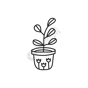 锅糊了锅里装满了面粉的家用植物绘画植物群白色卡通片手绘叶子插图草图黑色涂鸦设计图片