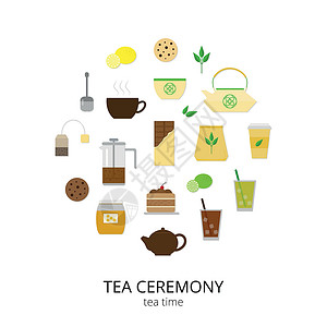 输液器茶叶仪式符号在圆圈中插画
