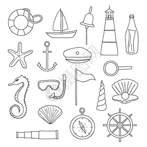 手绘小贝壳手工绘制的航海物品提纲设计图片