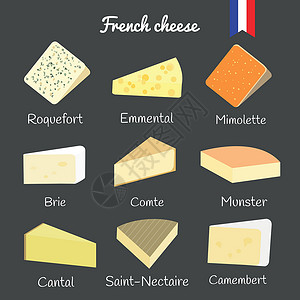 圣巴尔托洛梅法国奶酪美食收藏产品蓝色食物店铺黑板干酪插图烹饪插画