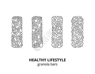 加格拉格拉诺拉铁条套装化合物酒吧营养水果碳水手绘燕麦谷物早餐巧克力设计图片