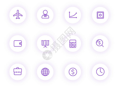 商务紫色轮廓矢量图标上带有紫色阴影的浅色圆形按钮 为 web 移动应用程序 ui 设计和打印设置的业务图标用户时间标识推介会网络背景图片