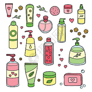 手工香水手工绘画的美容产品成套奶油身体香水女性肥皂治疗管子液体润肤涂鸦设计图片
