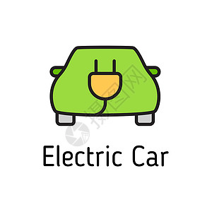 UI找车界面电动汽车标志颜色填充矢量图标隔离在白色背景上 电动汽车和认为绿色字体 零废物生态概念 用于 web 移动和 ui 的回收线图标插画