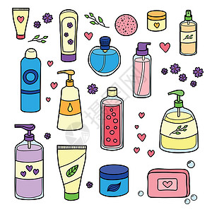 手工香水手工绘画的美容产品成套卫生涂鸦收藏洗剂润肤温泉香水身体工具塑料设计图片