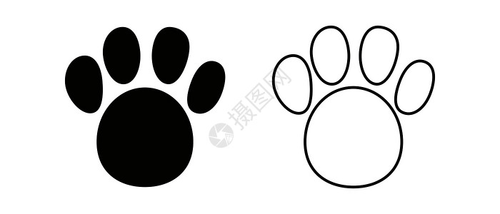 动物印花一套爪子图标 狗和猫脚印 矢量插画