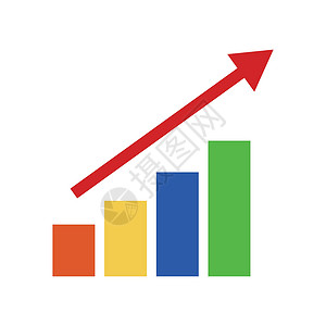 彩色条形图和上升的红箭头 矢量背景图片