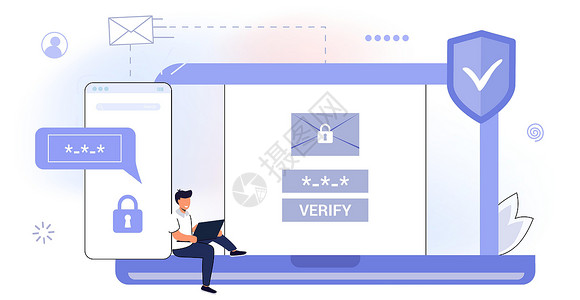 FA2fa 两个要素认证密码安全通知登录核查代码 IPS卡通片手机电脑短信技术网站屏幕互联网笔记本隐私设计图片