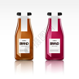 现实的玻璃瓶新鲜果汁水果红色插图标签橙子品牌瓶子白色玻璃食物背景图片