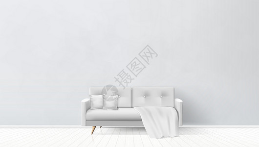 格子沙发与灰色索法 皮洛 普拉德客厅房间枕头白色长椅家具沙发嘲笑装饰天鹅绒插画