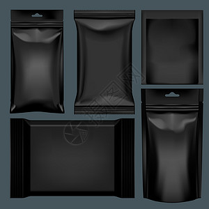 3D 实事求是的黑色聚合包装食品组背景图片