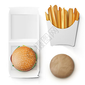 白纸包食物快速食品白纸汉堡和法国薯条采取快餐袋包插画