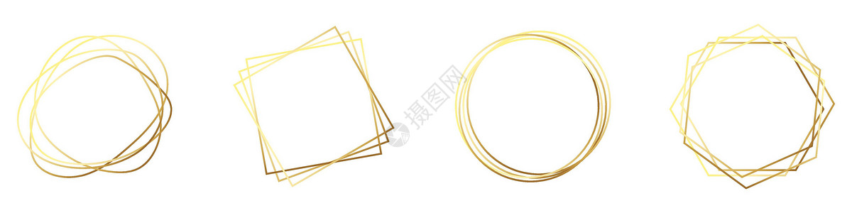 金色多边形框 豪华几何框架在白色上被孤立金子婚礼水晶插图金属艺术圆圈收藏卡片正方形背景图片
