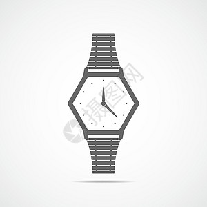 Wristwatch 图标 矢量插图时间奢华艺术计时带子拨号配饰测量优雅灰色背景图片