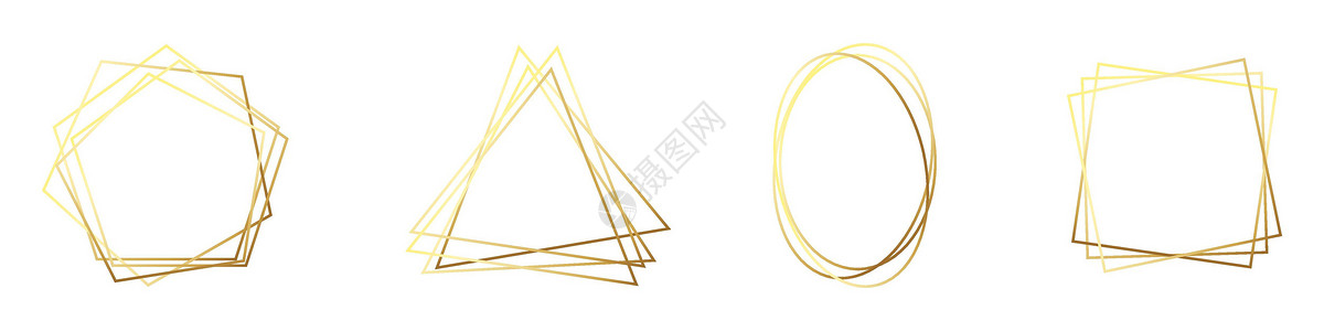 金色多边形框 豪华几何框架在白色上被孤立邀请函黄铜艺术奢华长方形婚礼插图金子收藏边界背景图片