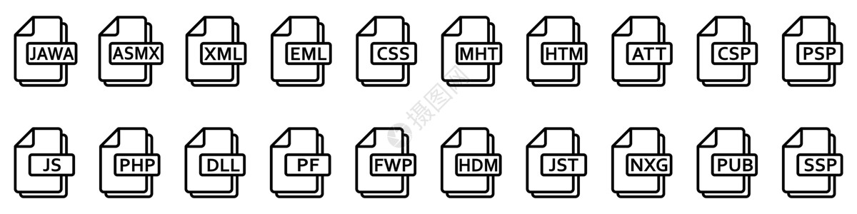 爪哇倒钩文件格式图标 各种不同的网络文件 文件类型图标电子邮件软件电子界面互联网标签插图黑色按钮动态设计图片