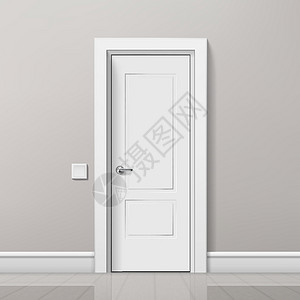 门白色现代现实的白色门在最温和的内政中窗户插图空白出口地面框架自由木头房子门把手插画