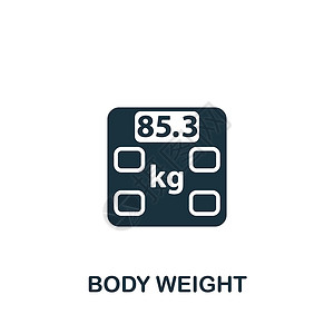 由胖到瘦身体重量图标 单色简单健康检查图标 用于模板 网络设计和信息图等插画