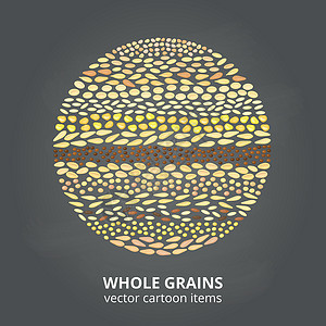禅意点香谷物环状食物小麦黑板玉米营养拼写高粱场地粮食麦片插画
